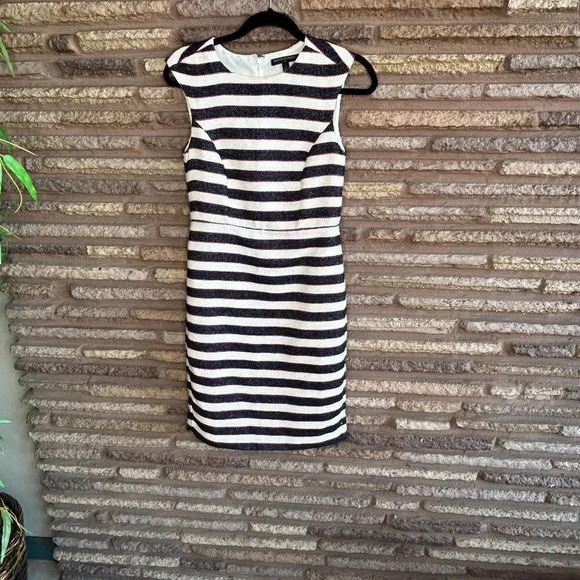 Banana Republic Navy Blue Red Stripes Fitted Pencil Dress Size 0 - Picture 1 of 7